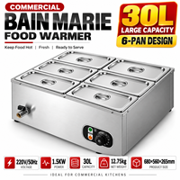 Bain-marie électrique commercial en acier inoxydable 220V 1500W à six bacs, grande capacité 30L pour hôtels et restaurants
