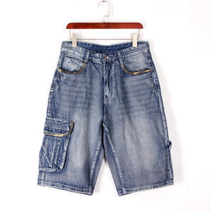 Short cargo en denim 100% coton pour homme, taille plus, coupe-vent, respirant, bermuda à boutons, bleu - Product Image 5