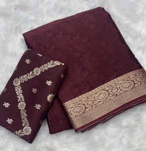 Dola Banarasi Soie Blouse Viscose Chinon Tissage Motif Saree Avec - Product Image 5