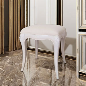 Tabouret rembourré blanc Mebel International TL 11 Paris Collection, en bois de mahogany massif, mobilier de chambre à coucher, design classique français - Product Image 1