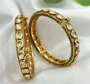 Elegant Premium Quality <b>Gold</b> <b>Plated</b> Kundan Openable <b>Bangles</b> Two Pair Of <b>Bangles</b> Set for Wedding Collection For Women - Product Image 1