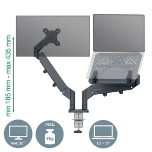 Ergo Braccio Doppio per Monitor Salvaspazio con Supporto per Laptop – Grigio Scuro - Product Image 3