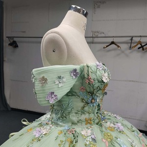 ANY194 Modern <b>Mint</b> Green Lace Appliqued Flower Beading Crystal Natural Waistline Eco-Friendly Evening Party Women's Sweetheart - Product Image 5