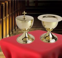 Calice en laiton massif poli Ciboire et Paten 3 pièces pour la sainte communion cérémonie de messe décor d'église approvisionnement religieux