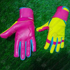 Guantes de Bateo Profesionales de Cuero Suave SAAR INDUSTRIES al por Mayor, Combinación de Colores Amarillo Fluorescente y Rosa, Ambidiestros, Personalizados - Product Image 1