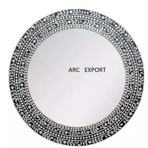 Trabajo con incrustaciones de hueso Blanco y Negro Hogar Sala de estar Decoración Marco de espejo Forma redonda de lujo Marco de espejo grande estándar para la venta - Product Image 1