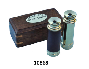 กล้องส่องทางไกลขนาดเล็กแบบโบราณแว่นตาทองเหลืองสอดแนมพร้อมกล่องไม้ - Product Image 3