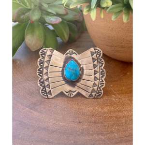 Rick Enriquez Kingman Turquoise & Sterling <b>Silver</b> <b>Statement</b> <b>Ring</b> Bezel Set with Marquise Cut Diamond Size 7.5 Everyday Wear - Product Image 1