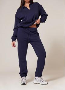 Nuevo Europeo Americano Casual manga larga media cremallera pulóver mujeres 2 piezas conjunto de pantalones de pierna ancha de gran tamaño conjunto - Product Image 3