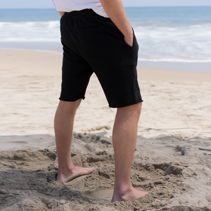 Shorts en molleton noir pour homme 100% coton biologique de luxe pré-rétréci certifié GOTS Premium confortable coupe classique - Product Image 6