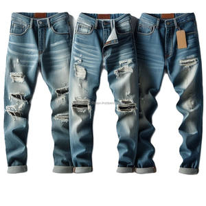 กางเกงยีนส์ขาดๆแบบพรีเมี่ยมที่ยั่งยืนซักได้กางเกงยีนส์แฟชั่นสำหรับงานปาร์ตี้ที่ทันสมัยมีลวดลายสีพื้นขาดและถูกทำลายซักได้ - Product Image 2