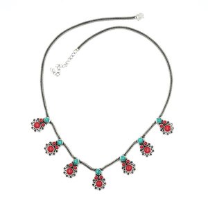 Collier turquoise corail en argent sterling 925 avec pendentifs fins faits à la main multi-pierres précieuses breloques pour femmes cadeau pour Her-NL0047-GS - Product Image 1