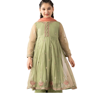 Vestido de fiesta de estilo pakistaní para niña con corpiño elegante y estilo en capas para bodas y Eid - Product Image 1