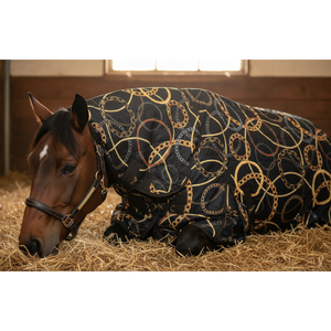 Couverture de cheval tout temps avec bande abdominale, logo personnalisé OEM, imprimé chaîne, 1200D, 250g, imperméable, respirante, combo cou et ventre - Product Image 2