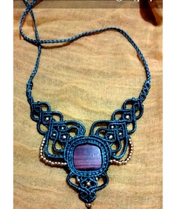 Collar de macramé de hilo de Color azul hecho a mano de moda, collar de estilo bohemio con gema labradorita de forma ovalada para aniversario - Product Image 2