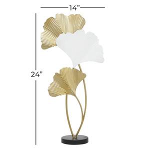 New Leaf Shape Metal Sculpture Handmade Designing Aluminium Sculpture Gold & White Color Finished Leaf Sculpture For Sale - Product Image 2