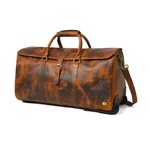 Bolsa de Viaje con Ruedas de Cuero Genuino Vintage, Bolsa de Viaje con Ruedas, Gran Capacidad, Equipaje Portátil, Ligero y Plegable - Product Image 2