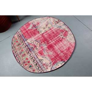 พรมขนสัตว์3.5ft x 3.5ft วินเทจสีแดงสีเบจเย็บปะติดปะต่อกันพื้นที่ขนาดใหญ่ที่มียางหนุนหลัง10มม. สำหรับการออกแบบนามธรรมสี่เหลี่ยมทางเข้า - Product Image 2