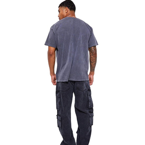 Pantalones altos y pesados regulares personalizados unisex, pantalones de chándal de pierna ancha, de algodón, lavado ácido, desteñido al sol, pintado, rectos, acampanados - Product Image 4