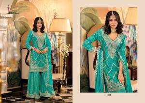 Trajes Palazzo para mujer de la mejor calidad, estampado digital Chinon con trabajo de bordado y ajuste cómodo para ropa informal para venta de exportación - Product Image 4