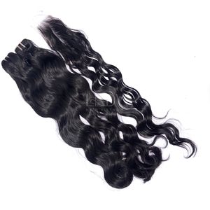 Paquetes de color de punta ondulada negra natural de cabello crudo de alta calidad y cierre para hacer pelucas de cabello vietnamita real - Product Image 3