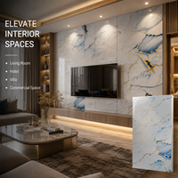 Panneau mural en PVC brillant MORLENX, agate bleu blanc or, feuille de marbre UV, pour la décoration d'hôtels et de villas