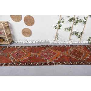 Rug-31ft turc Vintage X 11ft grande surface laine Rectangle Patchwork Design vibrant Orange gras rouge Latex pour la durabilité - Product Image 3