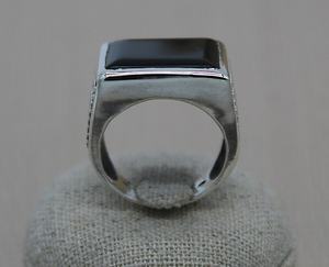 925 Sterling <b>Silver</b> <b>Men's</b> Vintage Natural Black Onyx Italian Micro Zircon Bezel Setting Wedding <b>Ring</b> - Product Image 2