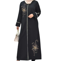 Abaya/Kimono Musulman Satin Écoulé le Mieux pour Femme, Robe Longue Dubaï Islamique Élégante avec Broderie Ethnique