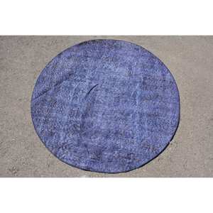 Tapis turc vintage en laine bleue de 4,4 pieds x 4,4 pieds, motif patchwork fait à la main pour salon chambre à coucher, latex Tabriz classique pour adolescents - Product Image 4