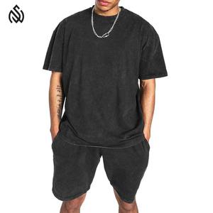 New Arrival High Quality Acid Wash Shorts Set Washed Breathable Unique Design Best Sale 2 Pieces Shorts And T-<b>shirts</b> Set - Product Image 3