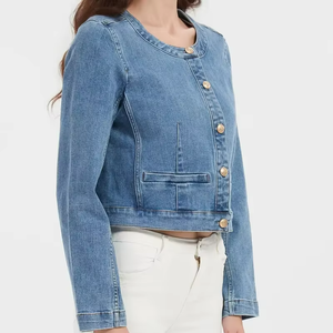 New Design Plus Size Classic Vintage Casual Crew Neck Women's Denim Custom Loose Washed Coats - Product Image 6