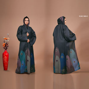 Chal de Lino para Mujer, Abierto por Delante, con Motivo Digital Contemporáneo, Largo Completo - Product Image 3