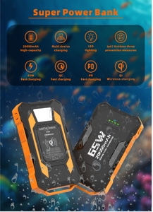 แบตสำรองกันน้ำพก<span class=keywords><strong>พา</strong></span>ขนาด 20000mAh รองรับการชาร์จเร็ว 65W และชาร์จไร้สาย 15W สำหรับแล็ปท็อปและโทรศัพท์ - Product Image 2