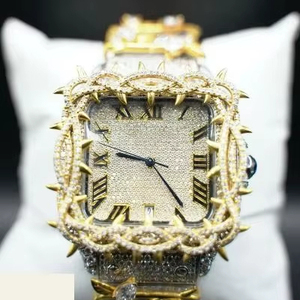 Montre à quartz de luxe pour hommes avec mouvement automatique carré Moissanite diamant et pierres coupées VVS1 bijoux glacés de style Hip Hop - Product Image 1