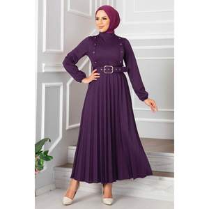 Vestido plisado modesto Aynur Plum - Product Image 4