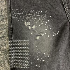 Short en jean déchiré de grande taille, sérigraphié et brodé de haute qualité, jorts pour hommes, jean vieilli délavé à l'acide, shorts pour hommes - Product Image 4