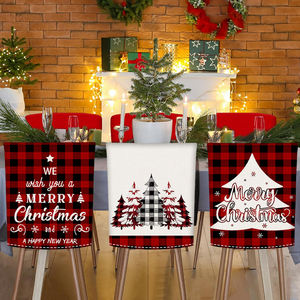 Juego de 6 fundas para sillas de Navidad a cuadros de búfalo negro y rojo, funda trasera de lino para árbol de Navidad para mesa de comedor, uso de silla de boda - Product Image 3