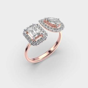 แหวนเพชร Toi Et Moi Halo 3.0 กะรัต ทรงลูกแพร์และทรงมรกต เพชรเพาะเลี้ยงในห้องปฏิบัติการ แหวนหมั้น แหวนแต่งงานสุดหรู - Product Image 2