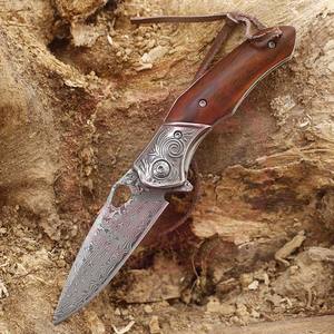 Cuchillo de bolsillo profesional de alta calidad Damasco hoja fija plegable mango de madera cuchillos multiusos - Product Image 2