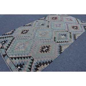 Alfombra turca Kilim azul negro de área grande 5,2X9,6 pies tejido plano sala de estar alfombra patrón de rayas para pasillo modelo alfombra de habitación - Product Image 2