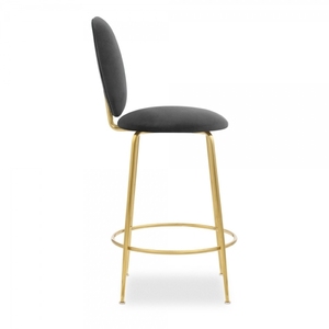 Les tabourets de bar intérieurs Jegel sont fabriqués à partir d'un cadre en aluminium doré et de sièges en tissu velours avec une finition grise. - Product Image 3