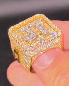 LL กระเปาะน้ำแข็งแบบฮิปฮอป VVS กำหนดโลโก้เองได้แหวนที่ได้รับการรับรองว่าเป็นเพชรโมอิส925เรือนสีเงิน - Product Image 5