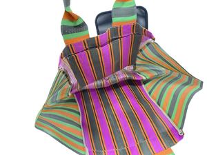 Sac à provisions en nylon écologique rayé personnalisé avec fermeture éclair réutilisable trousses de toilette cosmétiques tissé étiquette de logo de sac fourre-tout de plage de voyage - Product Image 3