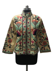 Hecho a mano Boho Chic Multicolor Suzani Chaqueta de algodón bordada transpirable tradicional artesanal diseño Floral para mujeres - Product Image 3