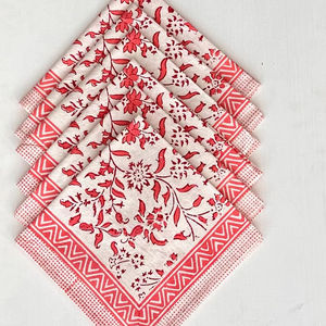 Rouge indien Floral main bloc imprimé coton dîner serviettes Style uni tissu Table couverture mariage événements maison fêtes noël - Product Image 3
