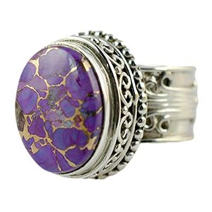 Bague artisanale bohème en argent sterling 925 avec incrustation de turquoise cuivrée violette, plaqué or 18 carats, cadeau idéal pour elle, pierre de naissance de décembre, forme ovale - Product Image 1