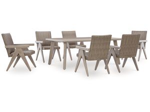 Moderno Juego de Comedor Rectangular de Mimbre Resistente con Cómodas Sillas de Jardín para Uso en Interiores y Exteriores de Casa o Villa - Product Image 5