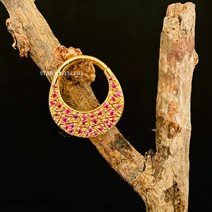 Bijoux fins de piercing en or massif 14 carats avec rubis naturel Zig Zag Septum. - Product Image 2