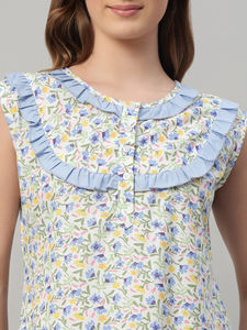 Camisón corto de algodón para mujer, camisón con estampado floral - Product Image 5